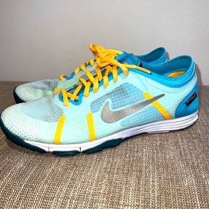 Nike Lunarlon training sneakers womens size 8 blue/yellow shoes athletic